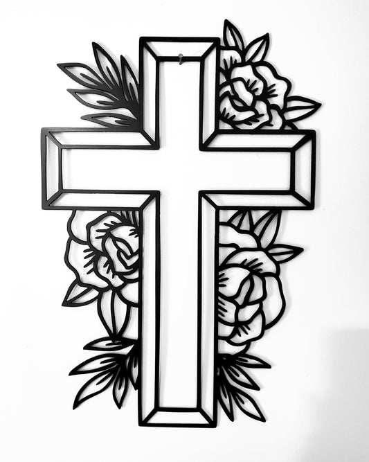 Metal Floral Cross